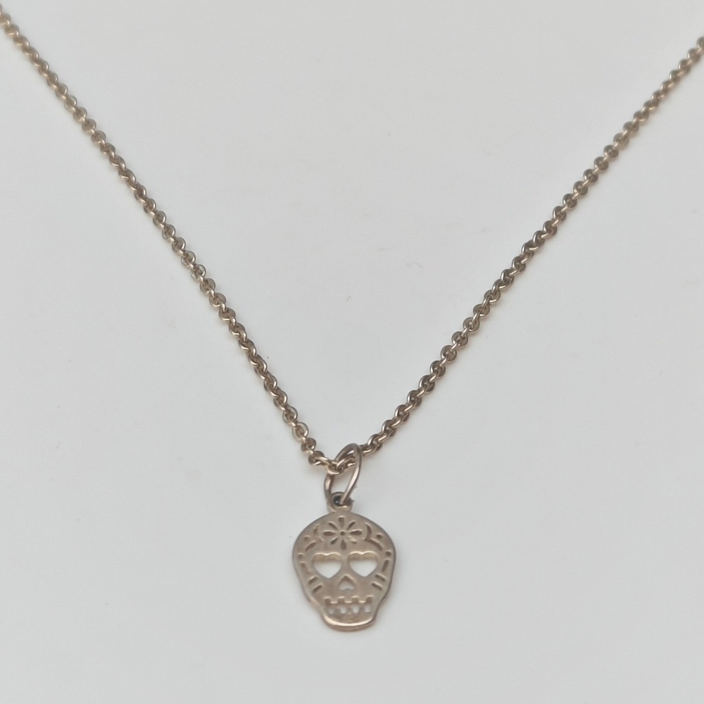 Banana Republic Gold Tone Sugar Skull Heart Eye Calavera Pendant Necklace BR